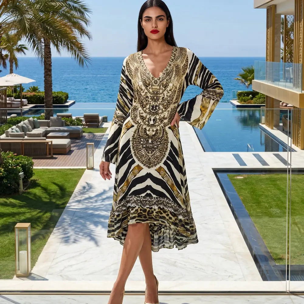 Silk Hi-Low Frill Dress - Zahara Kaftans That Bling for Glamorous Style
