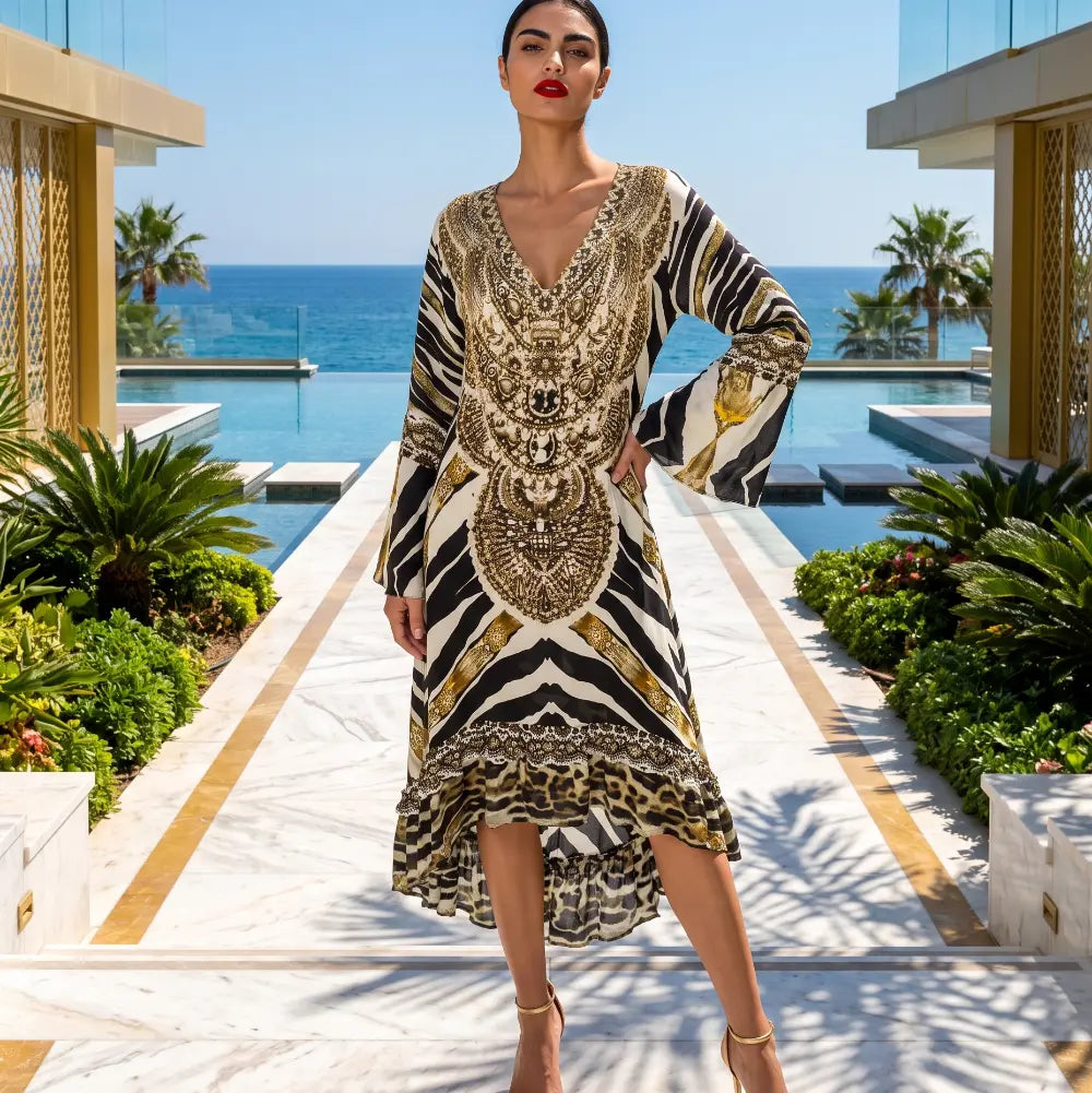 Silk Hi-Low Frill Dress - Zahara Kaftans That Bling for Glamorous Style