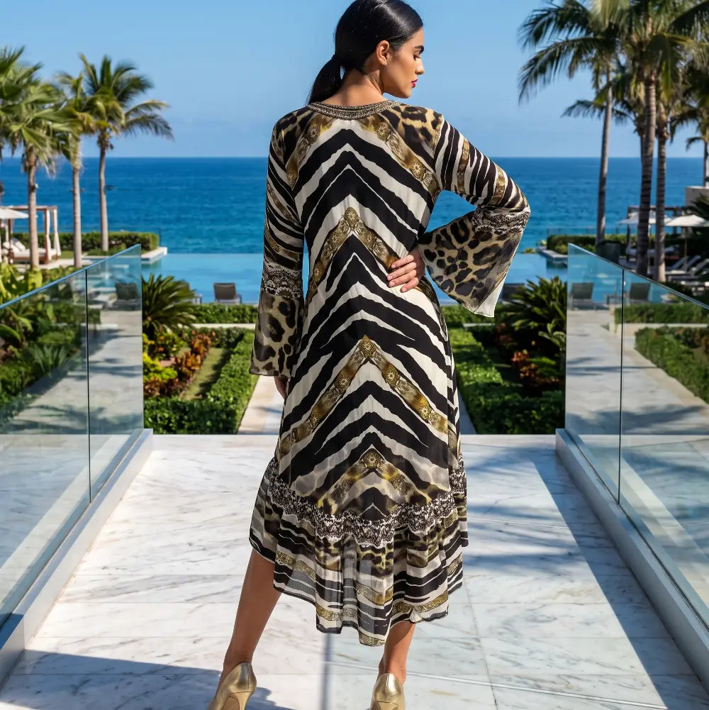Silk Hi-Low Frill Dress - Zahara Kaftans That Bling for Glamorous Style