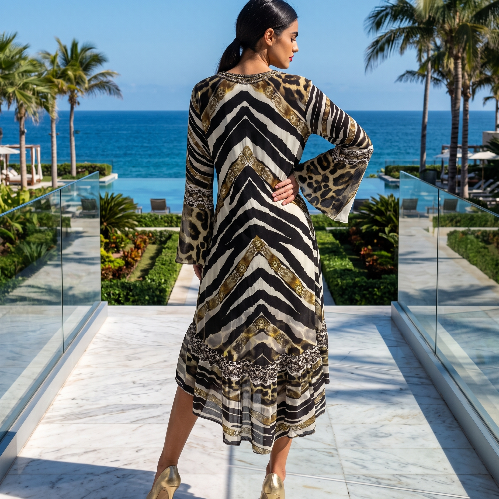 Silk Hi-Low Frill Dress - Zahara Kaftans That Bling for Glamorous Style