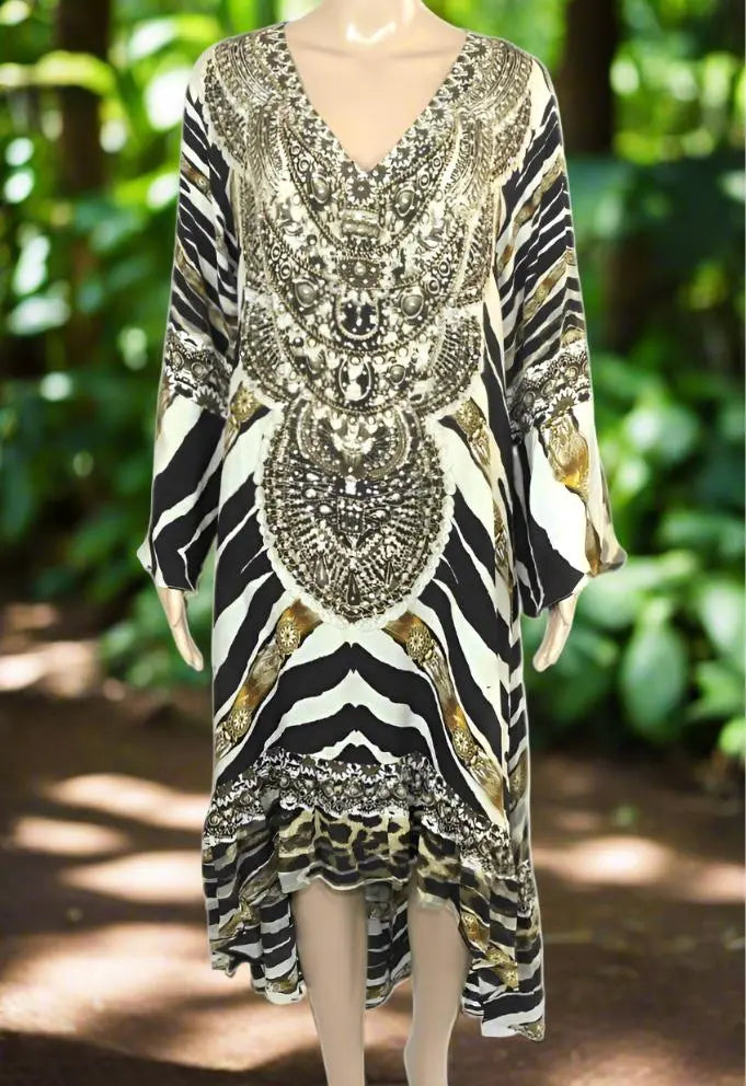 Silk Hi-Low Frill Dress - Zahara- kaftans that bling - Kaftans that Bling