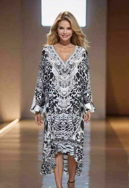 Silk Hi-Low Frill Dress - Ziraffe- Black-by Fashion Spectrum