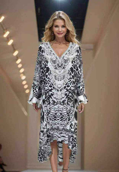 Silk Hi-Low Frill Dress - Ziraffe- Black-by Fashion Spectrum