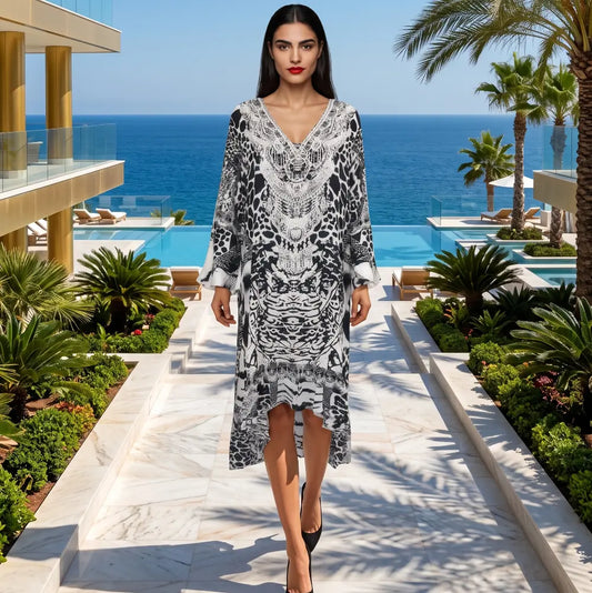 Silk Hi Low Frill Dress Ziraffe at Kaftans that Bling