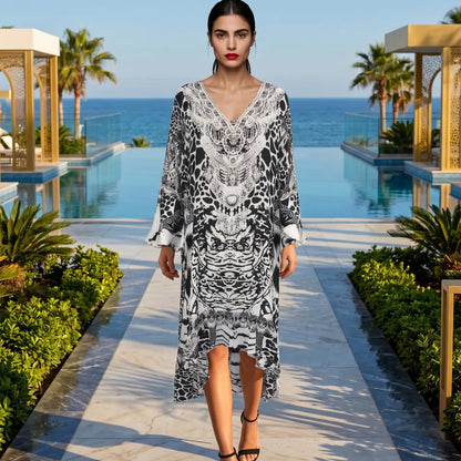 Silk Hi Low Frill Dress Ziraffe at Kaftans that Bling