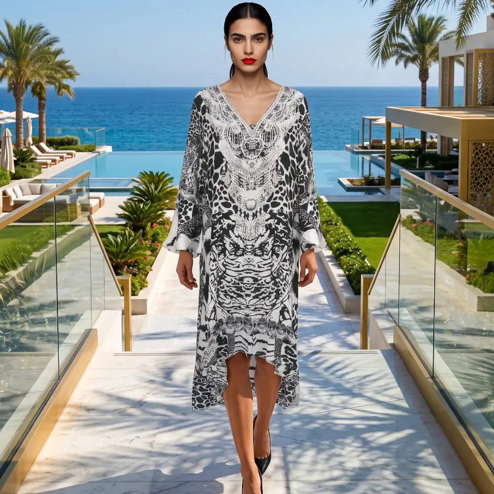 Silk Hi Low Frill Dress Ziraffe at Kaftans that Bling