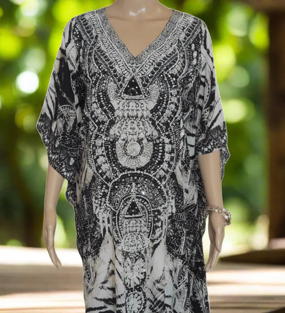 Venice short silk embellished Kaftan - by Fashion Spectrum - Kaftans that Bling