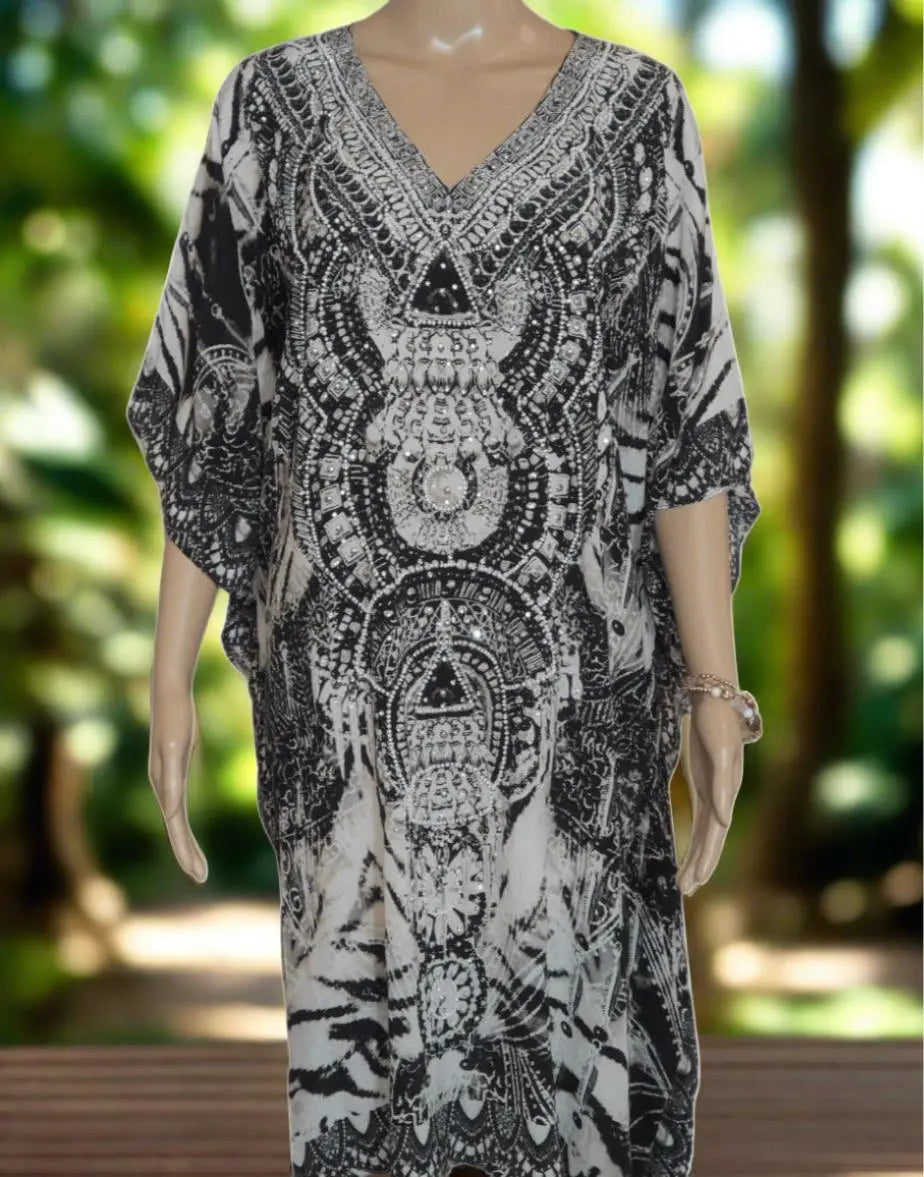 Venice short silk embellished Kaftan - by Fashion Spectrum - Kaftans that Bling