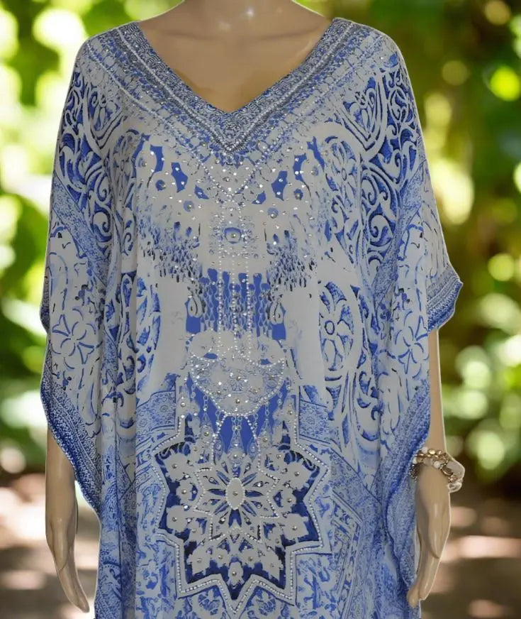 garden short silk embellished Kaftan - by Fashion Spectrum - Kaftans that Bling