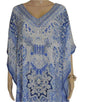 blue and white Garden Short Silk Embellished Kaftan with handsewn beadwork and V-neck by Fashion Spectrum