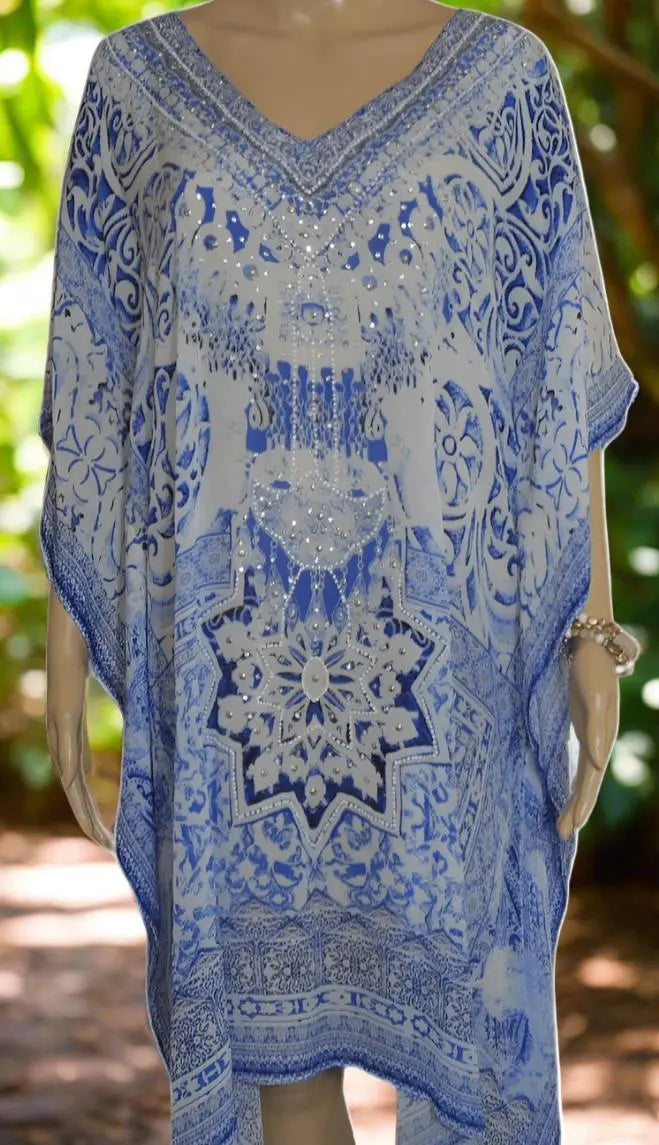 garden short silk embellished Kaftan - by Fashion Spectrum - Kaftans that Bling