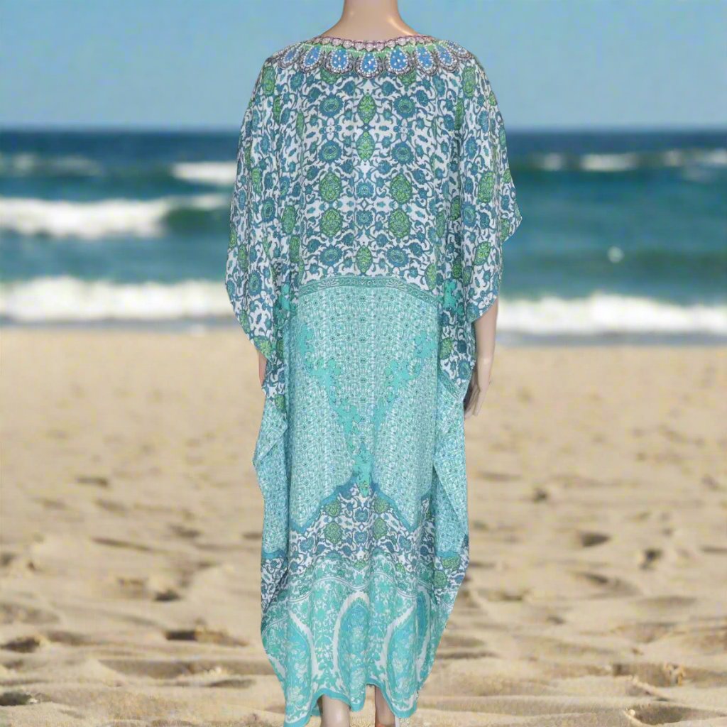 Long Silk Embellished Kaftan- Eden