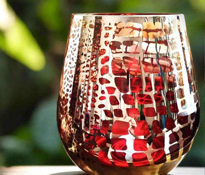 Jumbo Red Gold Croc Print deluxe soy candle in red and gold geometric glass jar