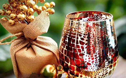 Jumbo Red Gold Croc Print soy candle in red and gold crocodile print glass jar with gold decorative accents