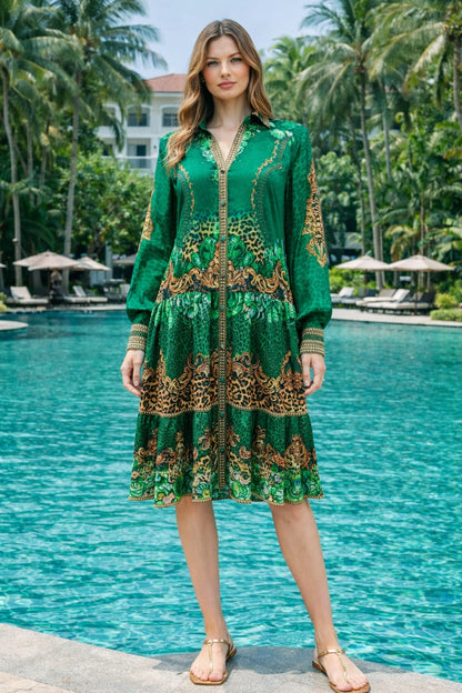 Collar embellished frill dress Leopard Fantasy by KTB