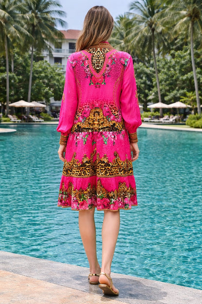 Collar embellished frill dress Leopard Fantasy Pink by KTB