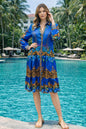 Collar embellished frill dress Leopard Fantasy Blue by KTB