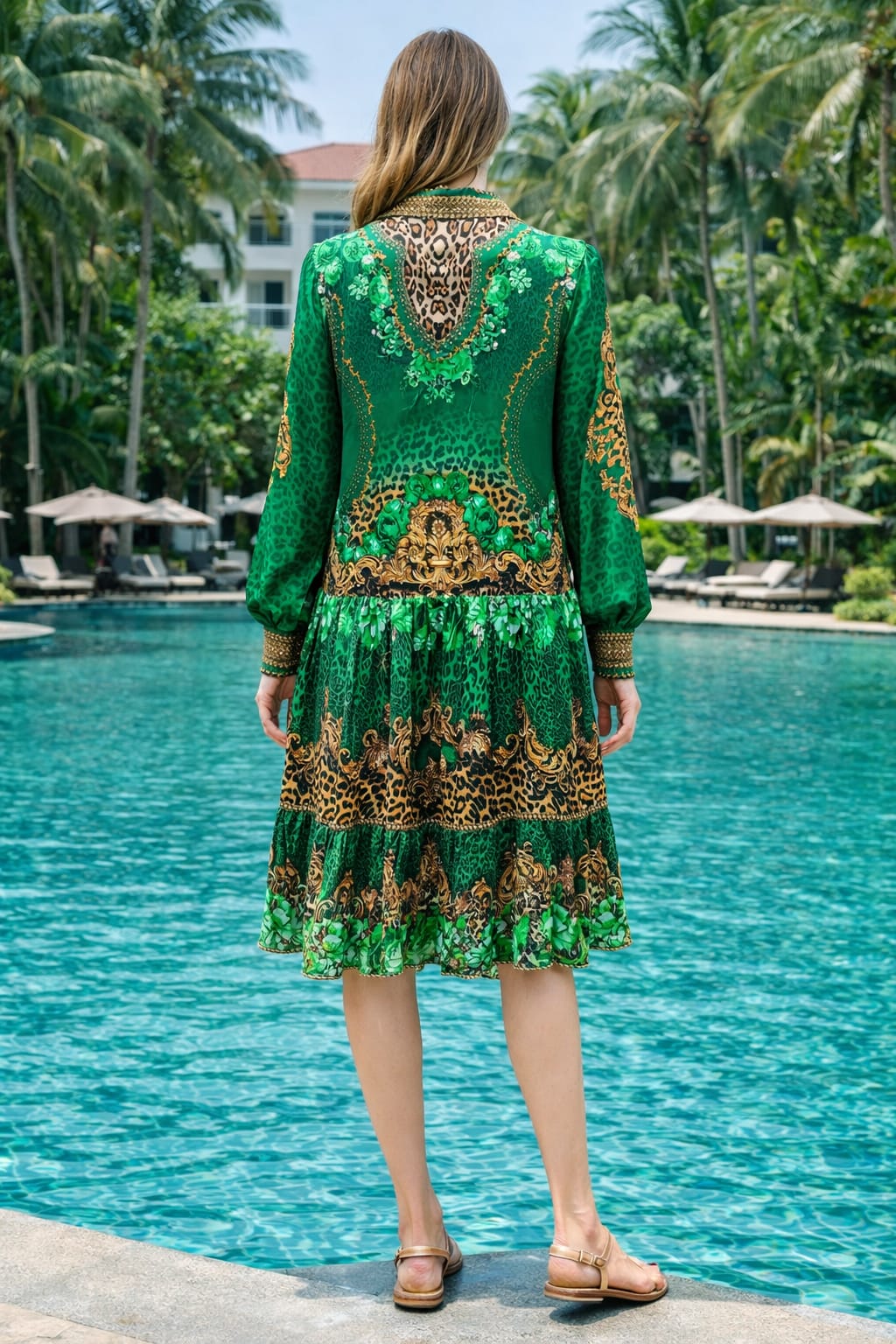 Collar embellished frill dress Leopard Fantasy by KTB