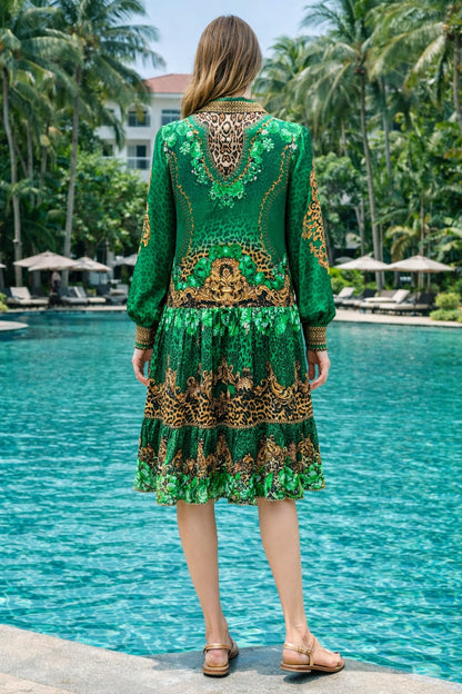 Collar embellished frill dress Leopard Fantasy by KTB