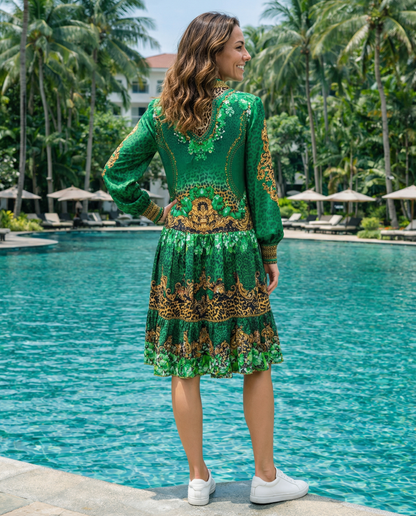 Collar embellished frill dress Leopard Fantasy by KTB