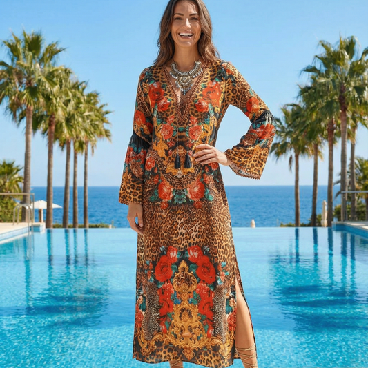 Maxi dress with flared sleeve Fantasy Leopard by KTB