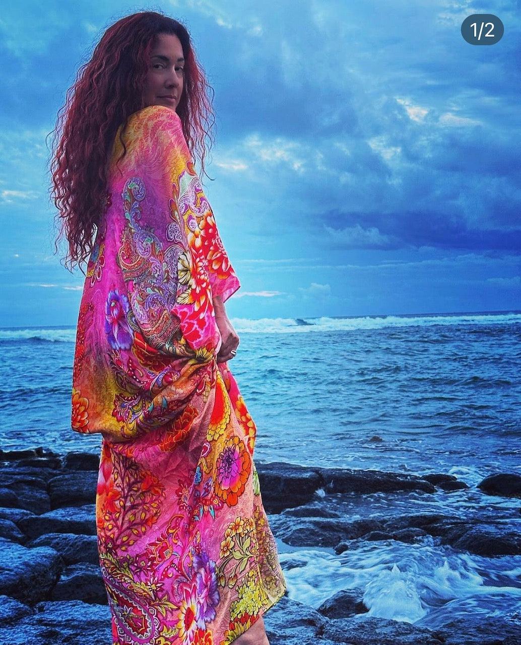 Harmony long silk Coverup exclusive to Kaftans that Bling 