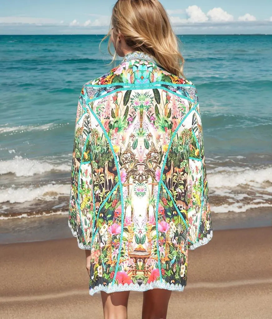 Jungle silk embellished kimono jacket Jungle Silk Embellished Kimono jacket 🧥 Fashion Spectrum  Kaftans that Bling