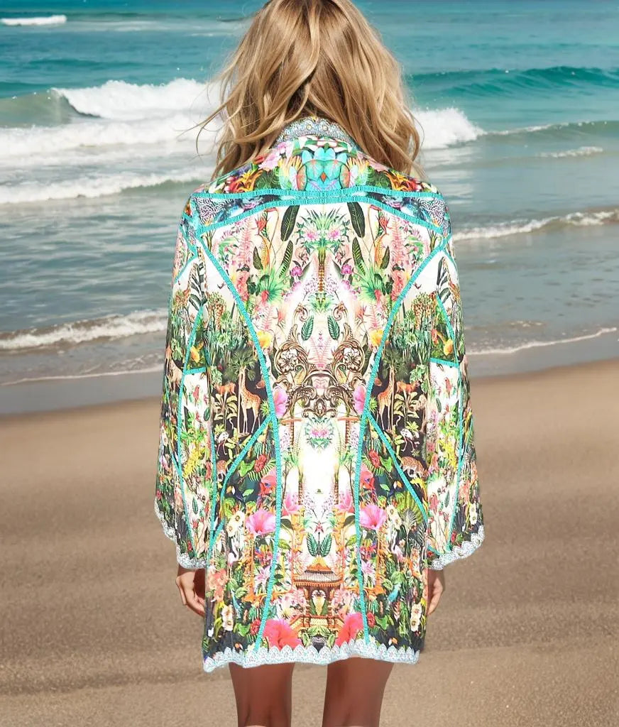 Jungle silk embellished kimono jacket Jungle Silk Embellished Kimono jacket 🧥 Fashion Spectrum  Kaftans that Bling