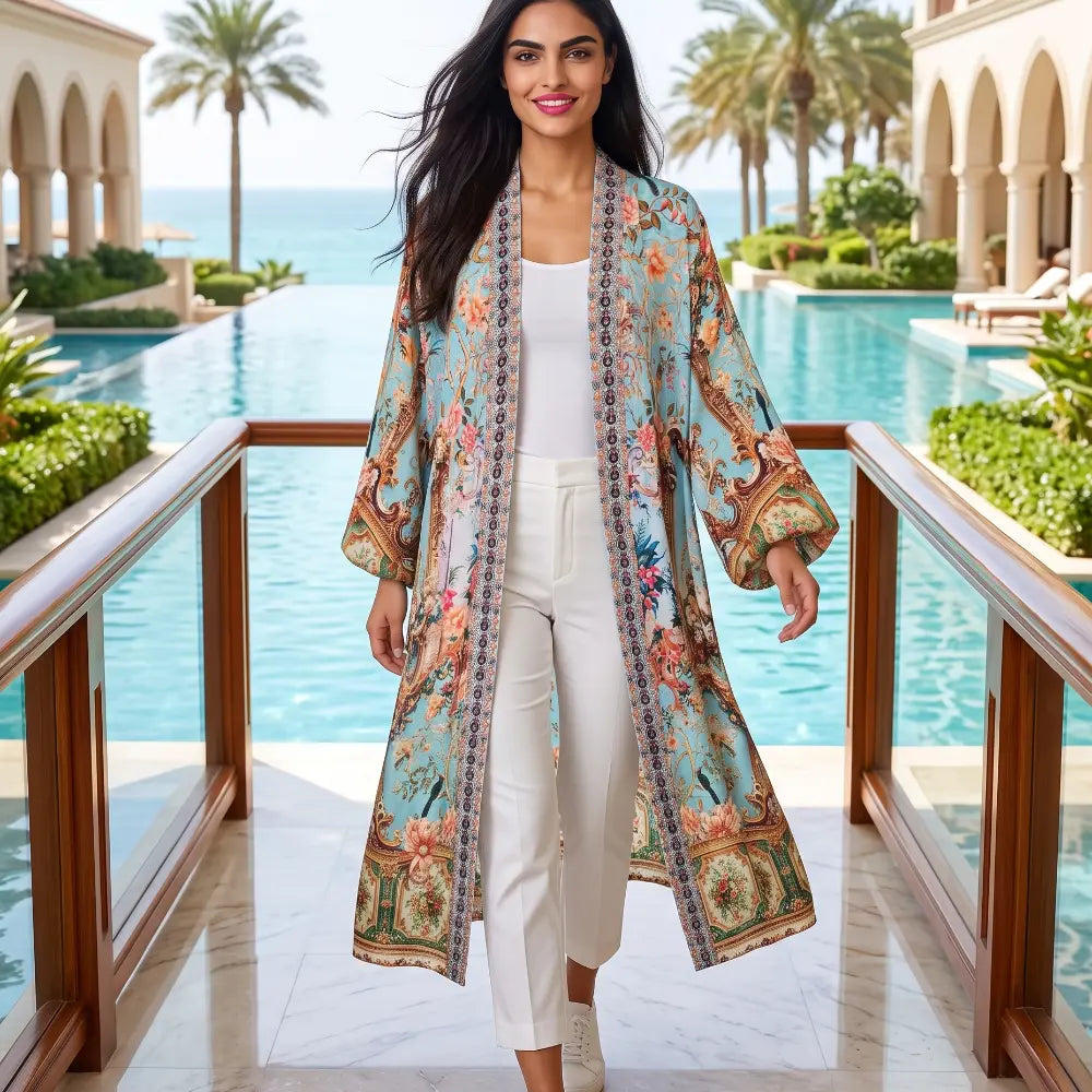 Long Embellished Silky Kimono Baroque