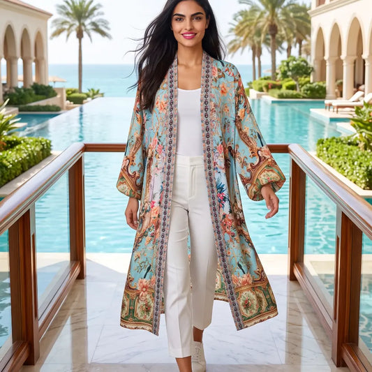 Long Embellished Silky Kimono Baroque