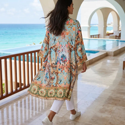 Long Embellished Silky Kimono Baroque