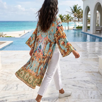 Long Embellished Silky Kimono Baroque