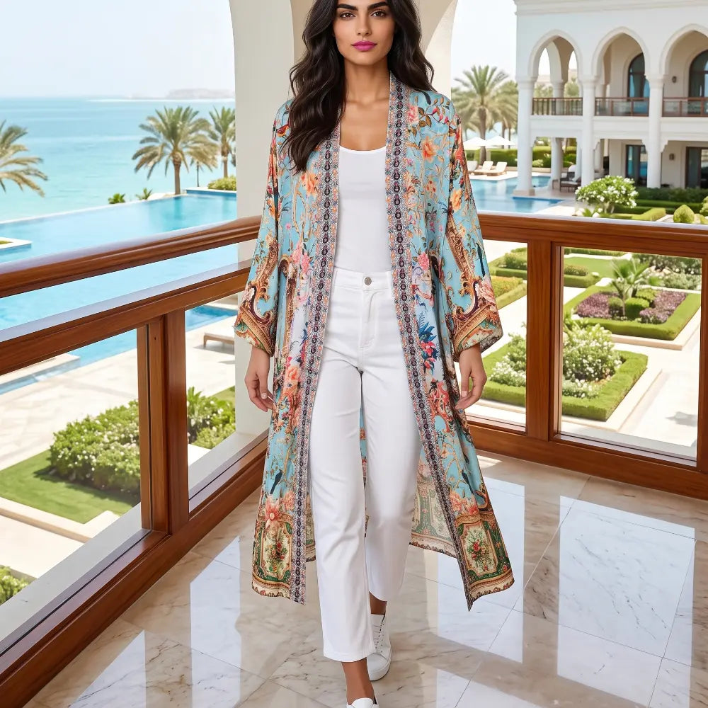 Long Embellished Silky Kimono Baroque