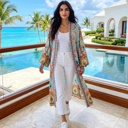 Long Embellished Silky Kimono Baroque