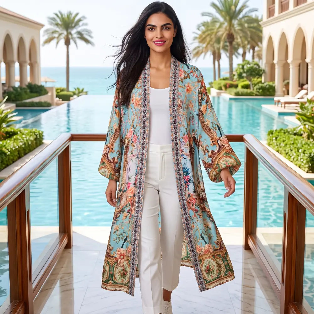 Long Embellished Silky Kimono Baroque