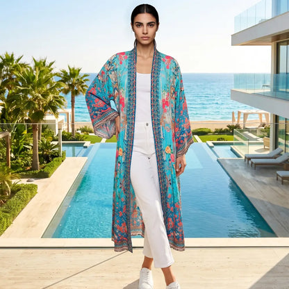 Long Embellished Silky Kimono