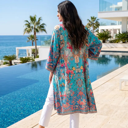 Long Embellished Silky Kimono