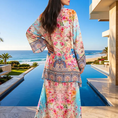 short Embellished Silky Kimono