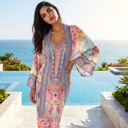 short Embellished Silky Kimono