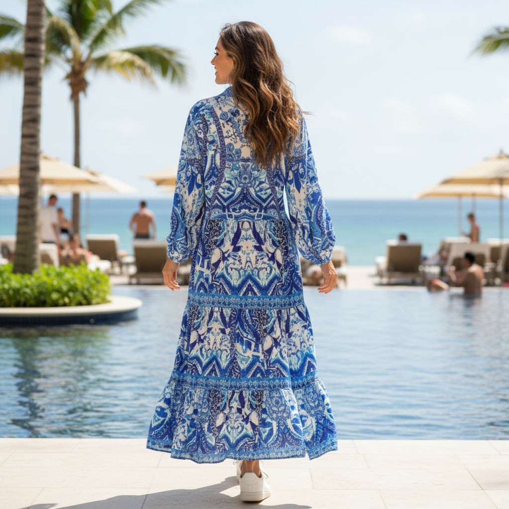 Silk Frill Maxi Dress - Grecian