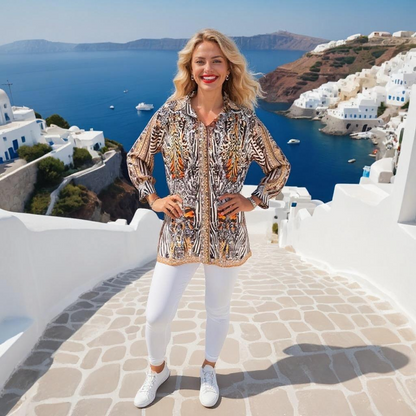 Silk Embellished Shirt Tiger Brown