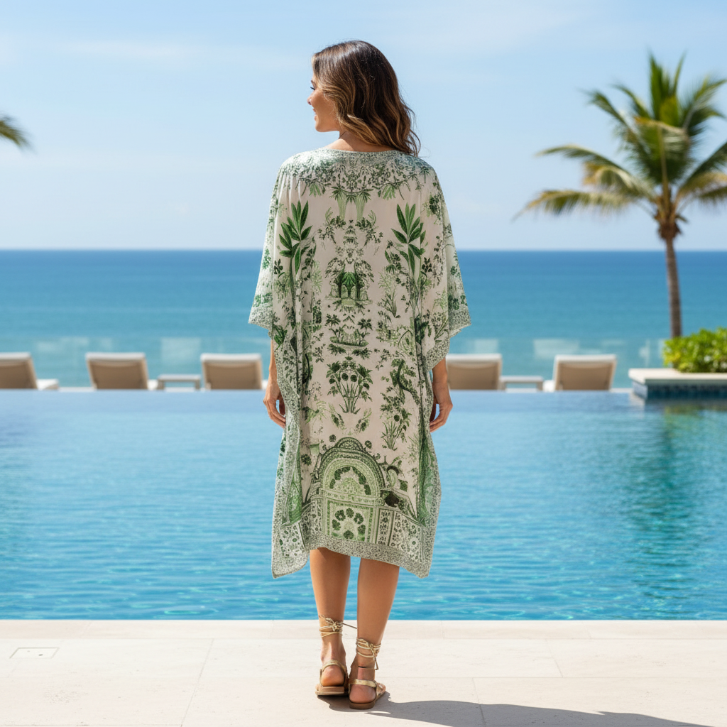 Exude Elegance with Our Short Silk Embellished Kaftan Layla Green at kaftans that bling 