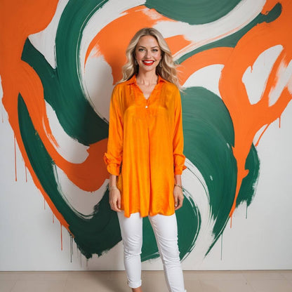 Silk Swing Shirt Orange at Kaftans that Bling