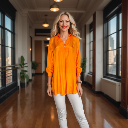 Silk Swing Shirt Orange at Kaftans that Bling