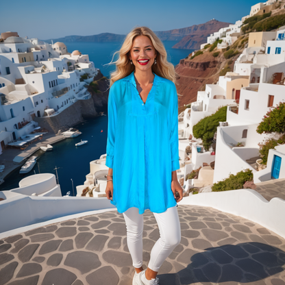 Silk Swing Shirt Blue at Kaftans that Bling