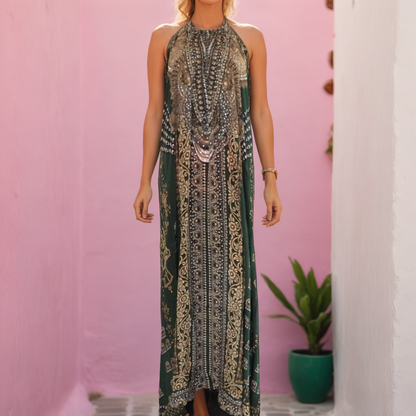 Long Necklace Maxi Dress Glitz Glam Emerald