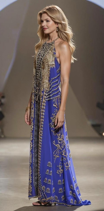 Long Necklace Maxi Dress Glitz Glam Sapphire by Kaftans that Bling 