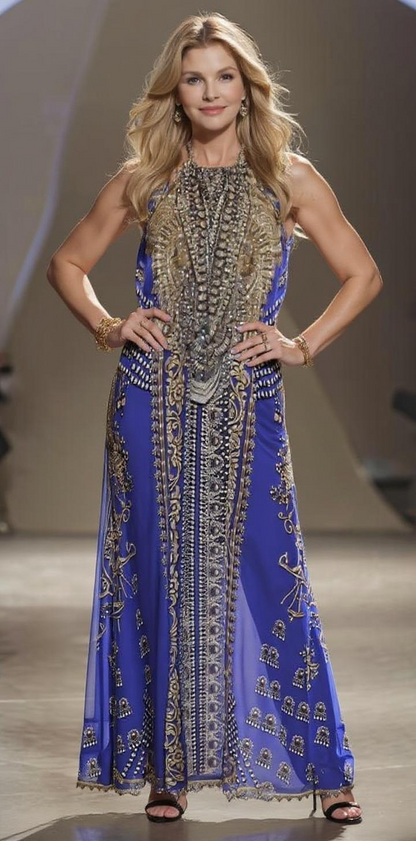 Long Necklace Maxi Dress Glitz Glam Sapphire by Kaftans that Bling 