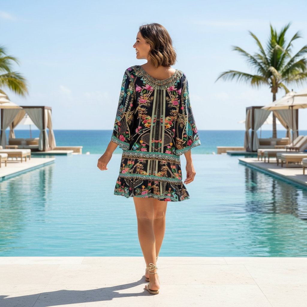 Silk Embellished short Frill Dress Capri at kaftans that bling