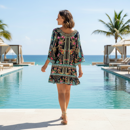 Silk Embellished short Frill Dress Capri at kaftans that bling